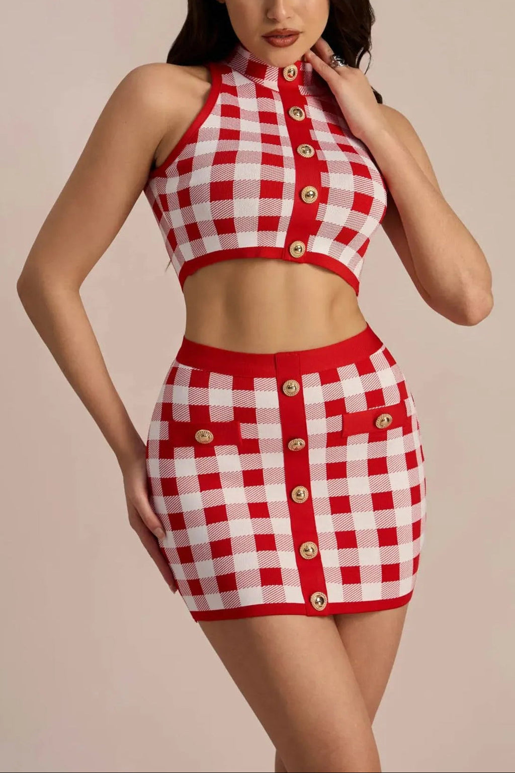 Flowering Girl Women Natalie Gingham Check Bandage Skirt Set
