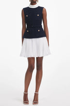 Flowering Girl Women Navy Boucle And Chiffon Mini Dress