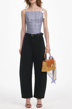 Flowering Girl Women Navy Gingham Taffeta Top
