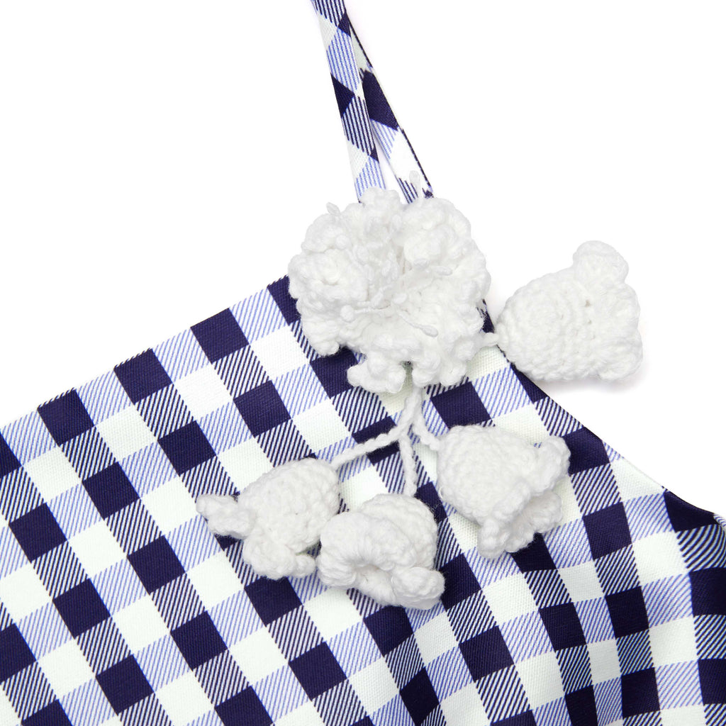 Flowering Girl Women Navy Gingham Taffeta Top