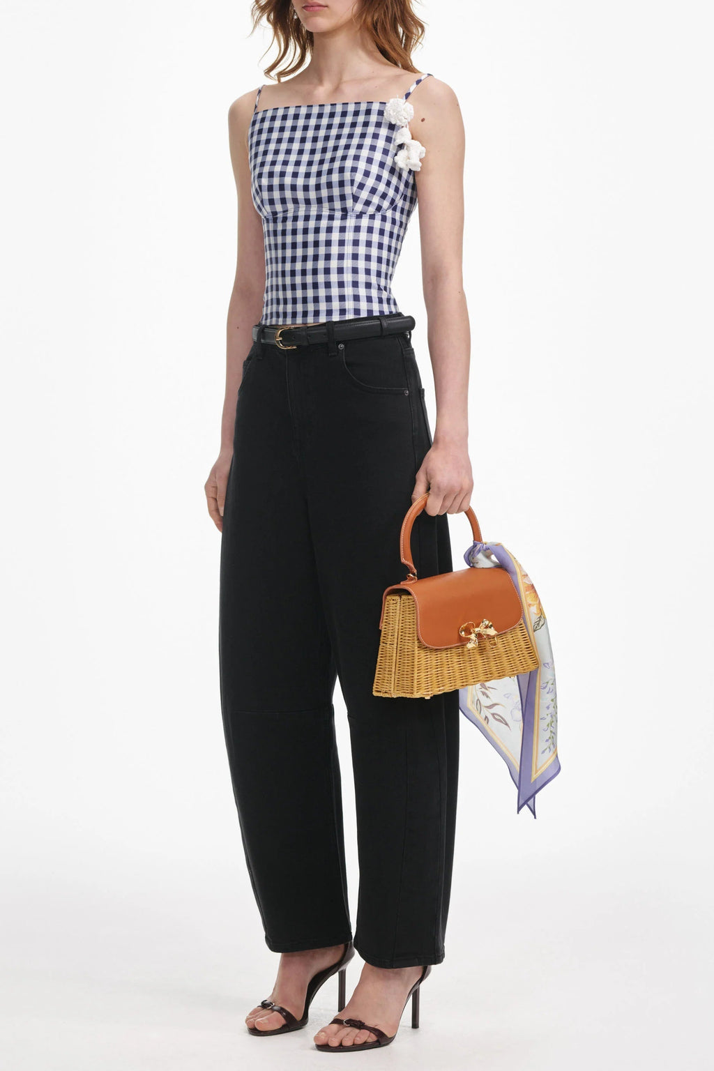 Flowering Girl Women Navy Gingham Taffeta Top