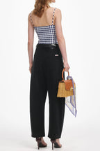 Flowering Girl Women Navy Gingham Taffeta Top