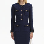 NAVY WEAVE CROPPED CARDIGAN