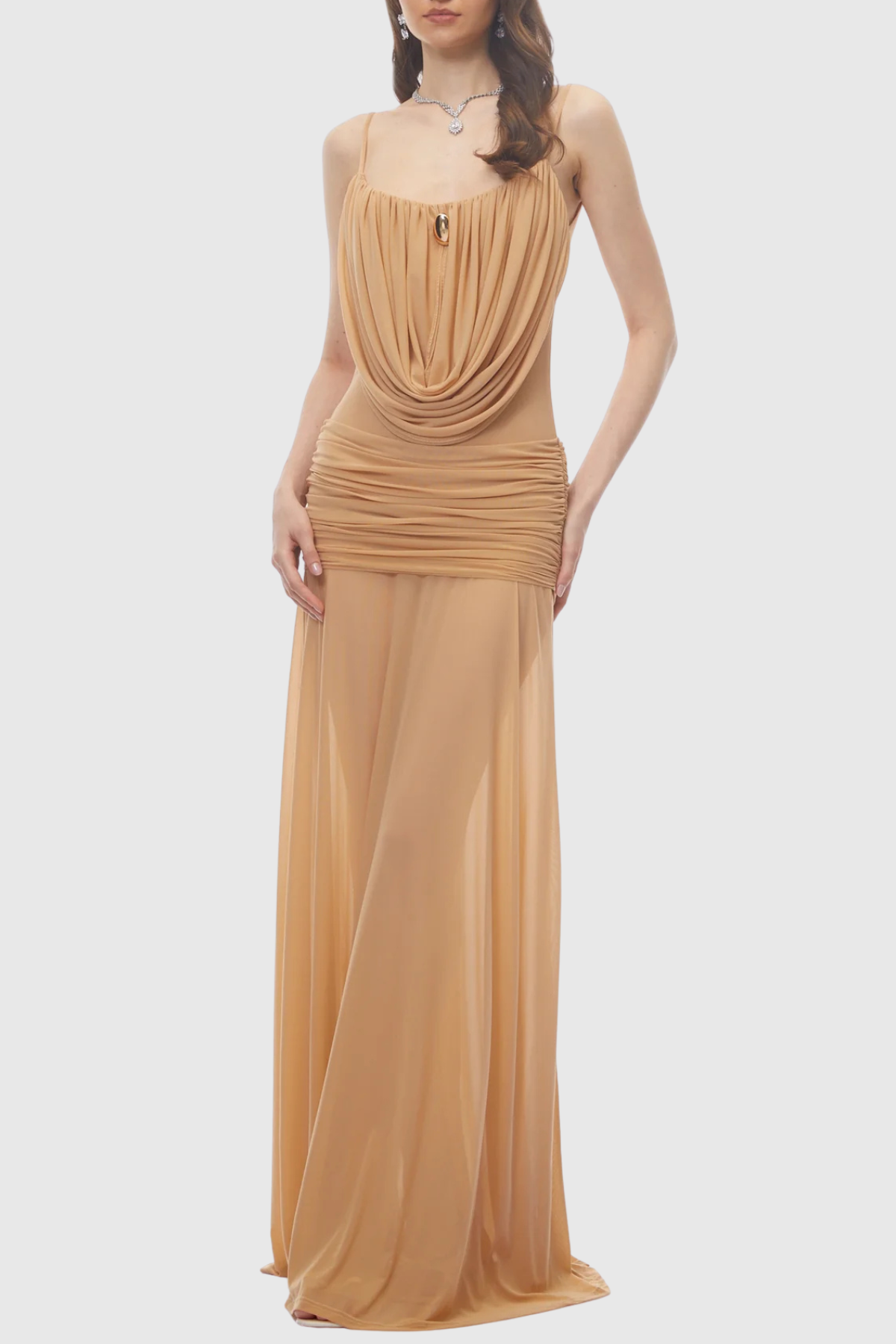 Flowering Girl Women Neraos Draped Ruched Maxi Dress - Beige