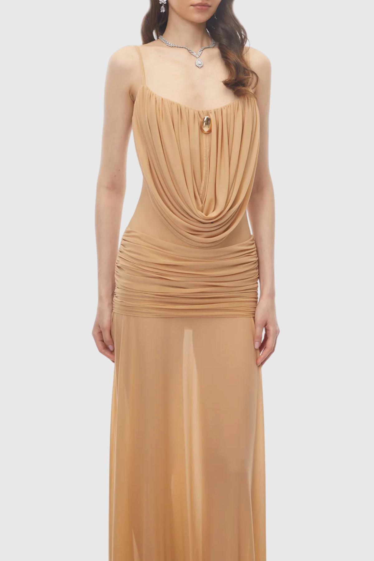Flowering Girl Women Neraos Draped Ruched Maxi Dress - Beige