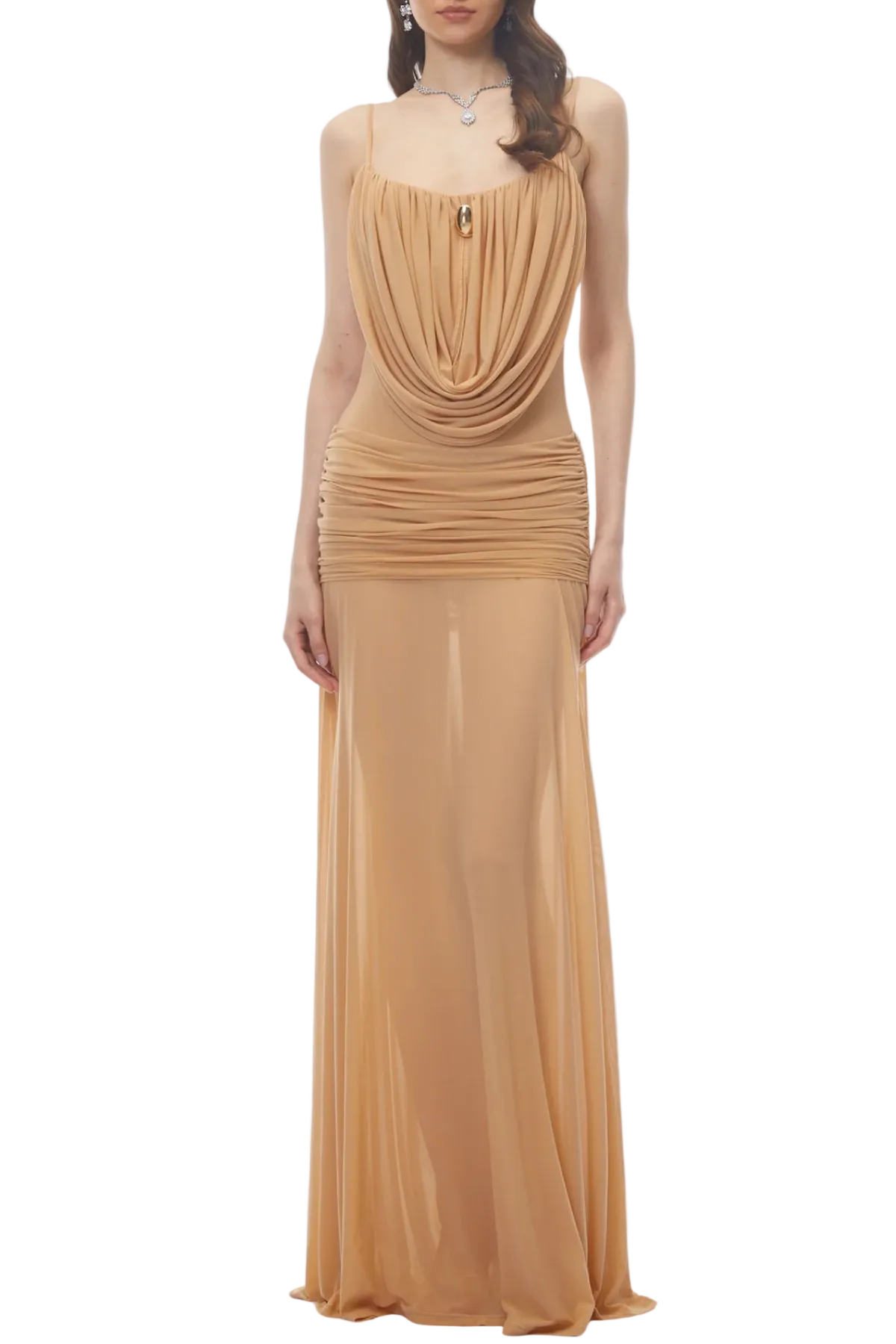 Flowering Girl Women Neraos Draped Ruched Maxi Dress - Beige