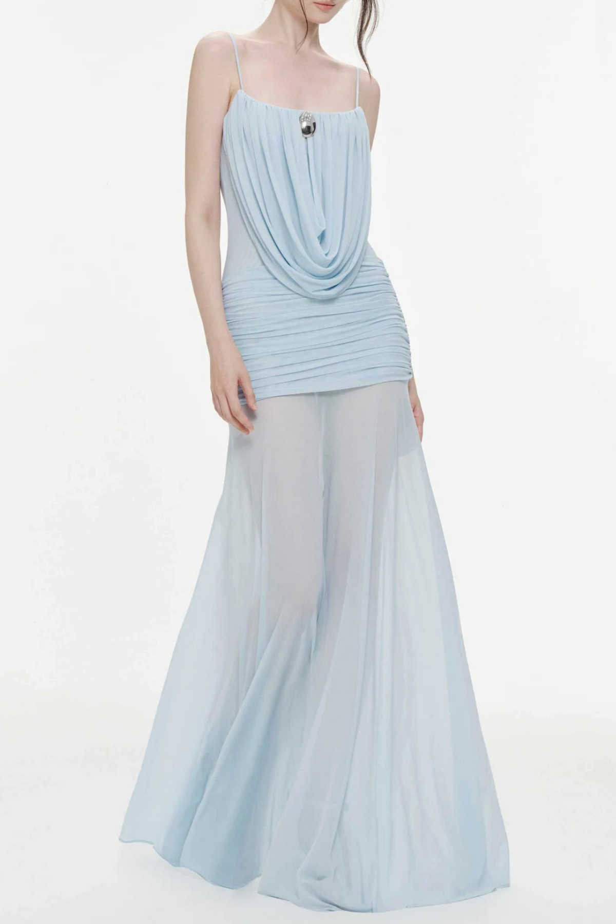 Flowering Girl Women Neraos Draped Ruched Maxi Dress - Blue