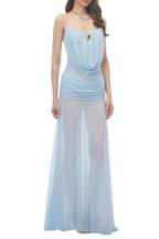 Flowering Girl Women Neraos Draped Ruched Maxi Dress - Blue