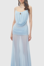 Flowering Girl Women Neraos Draped Ruched Maxi Dress - Blue