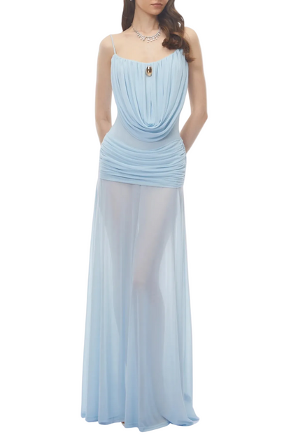 Neraos Draped Ruched Maxi Dress - Blue