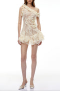 Niobe White Flared Lace Mini Dress with 3D Florals