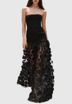 Flowering Girl Women Nodin Strapless Dot Mesh Maxi Dress - Black