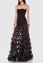 Flowering Girl Women Nodin Strapless Dot Mesh Maxi Dress - Black