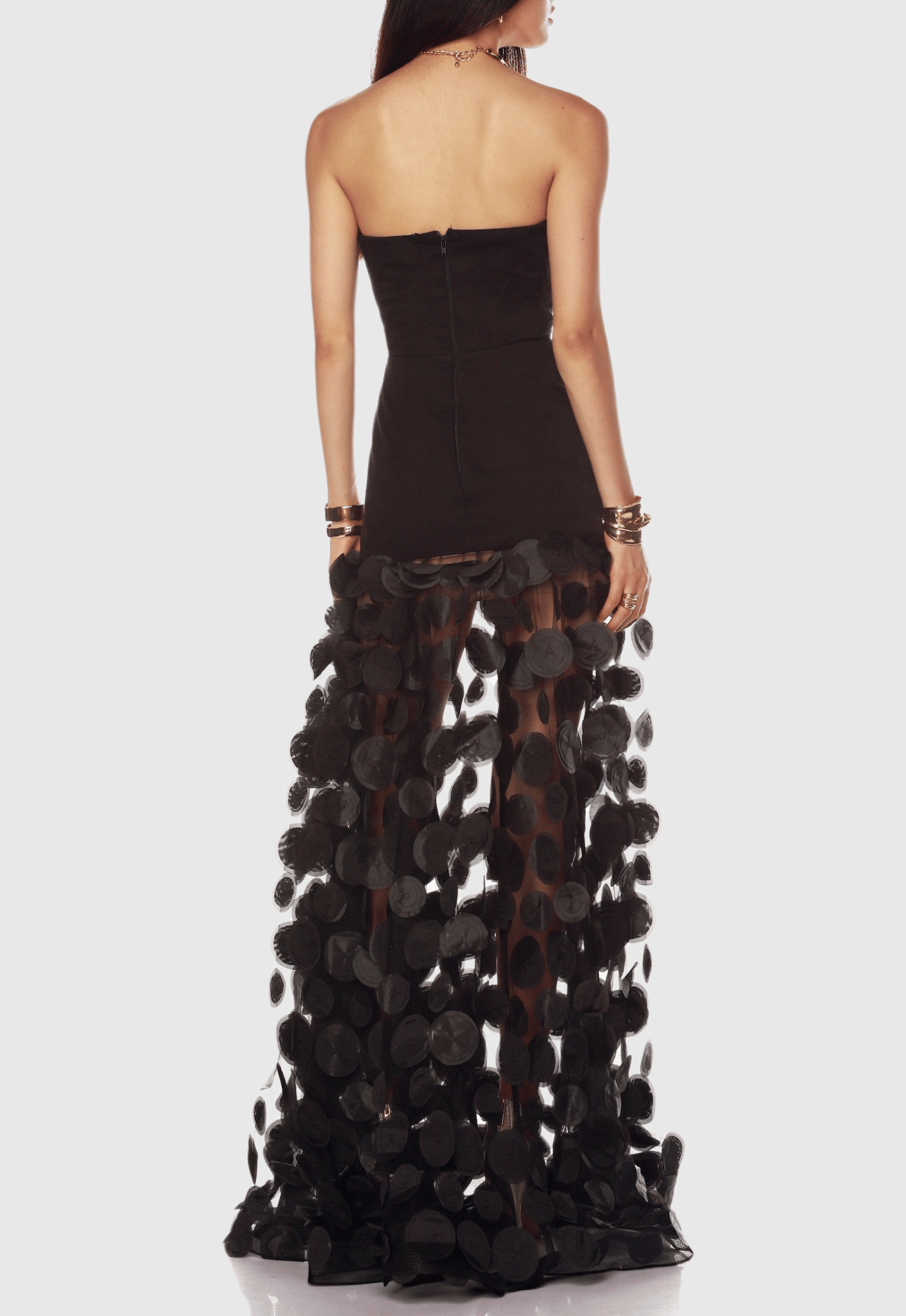 Flowering Girl Women Nodin Strapless Dot Mesh Maxi Dress - Black