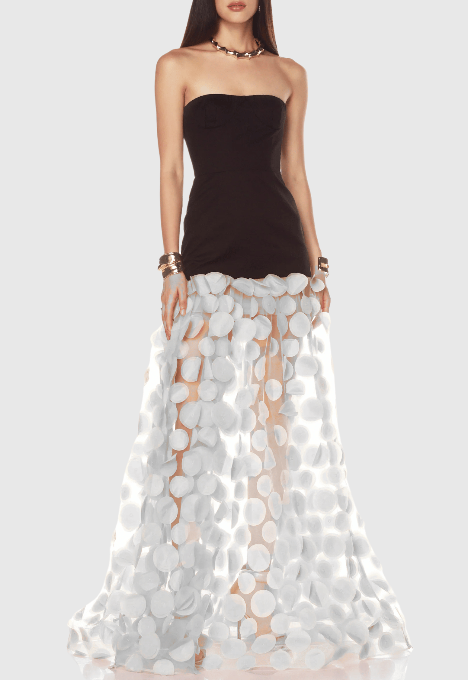 Flowering Girl Women Nodin Strapless Dot Mesh Maxi Dress - White