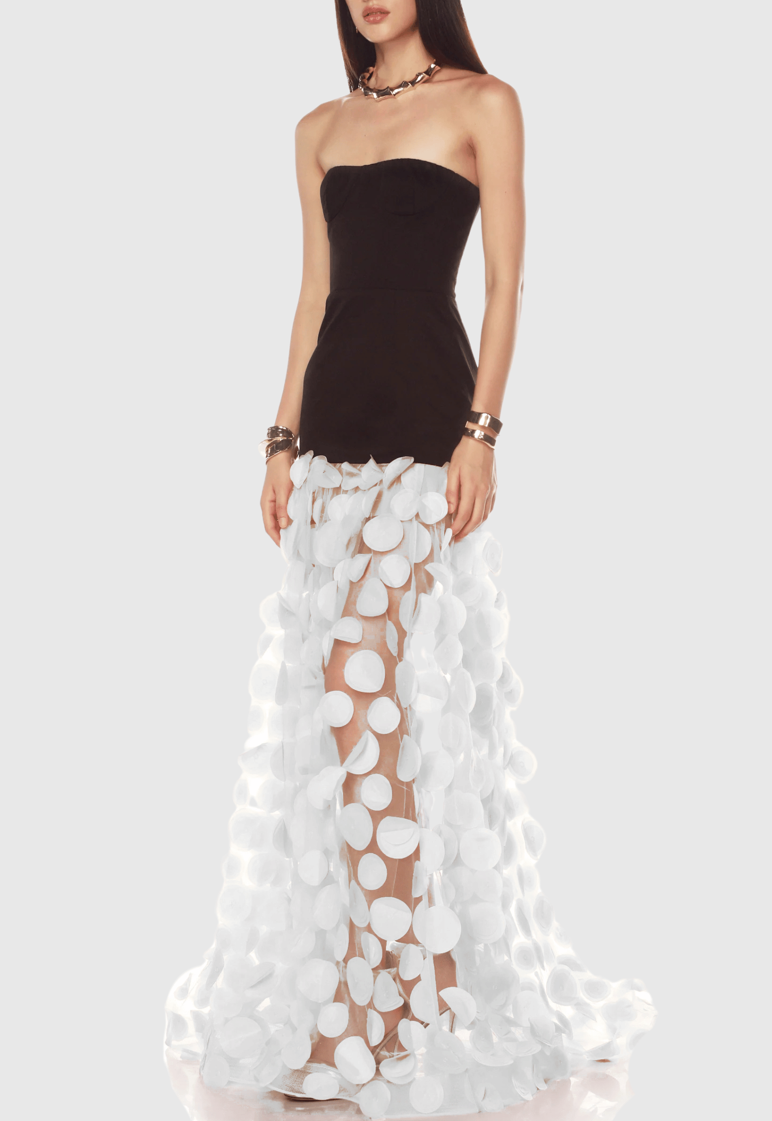 Flowering Girl Women Nodin Strapless Dot Mesh Maxi Dress - White