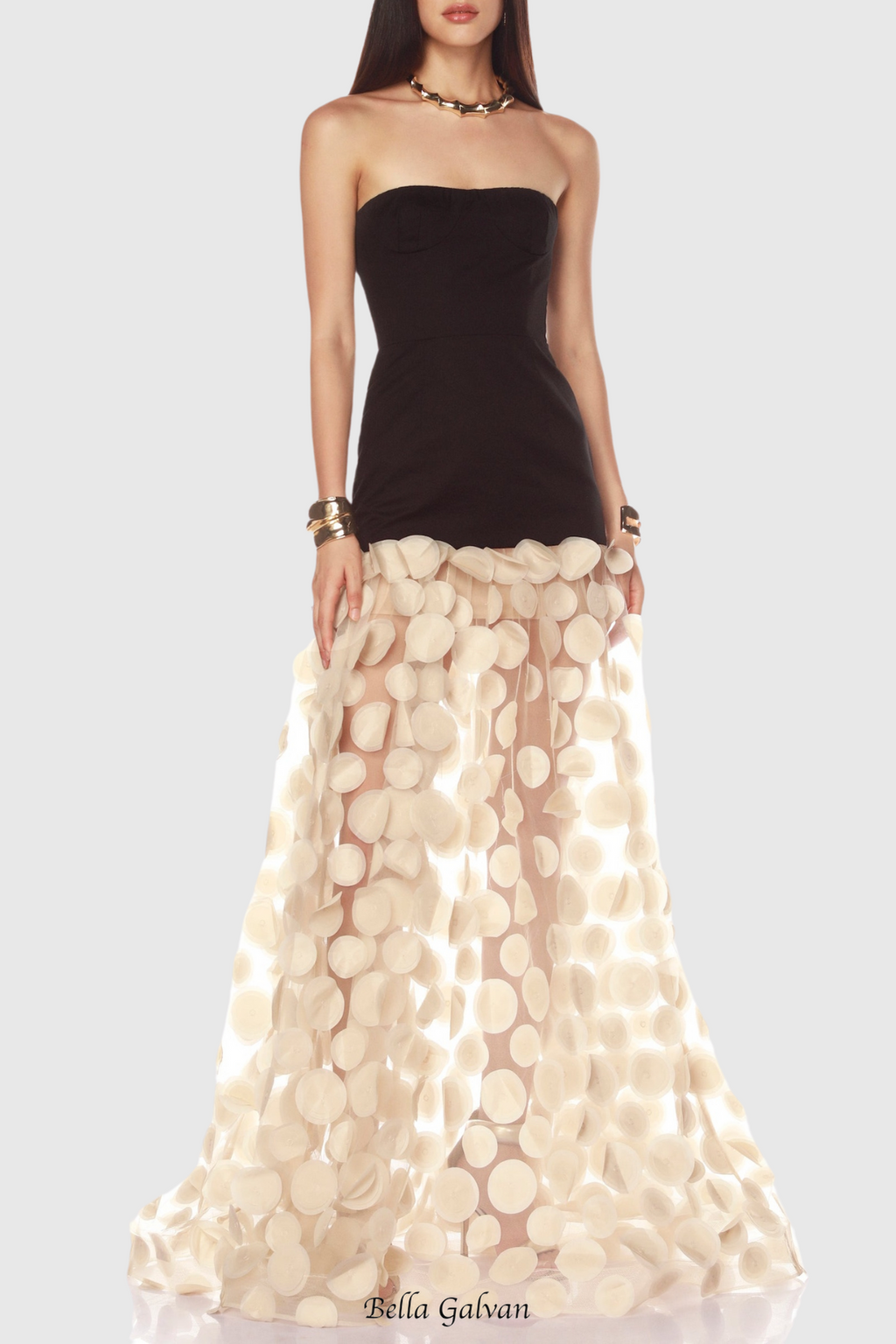 Flowering Girl Women Nodin Strapless Dot Mesh Maxi Dress