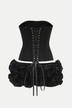Flowering Girl Women Nuala Floral Lace Up Two Piece Set - Black