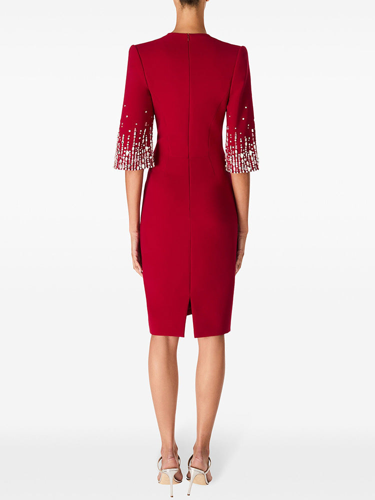 Flowering Girl Women biela v-neck crystal-embellished midi dress in red