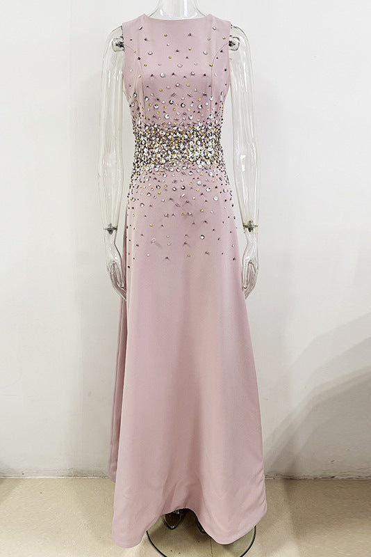 pink sleeveless vest maxi dress