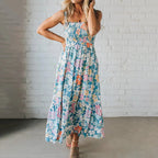 Flowering Girl Women blue Print Slip maxi Dress