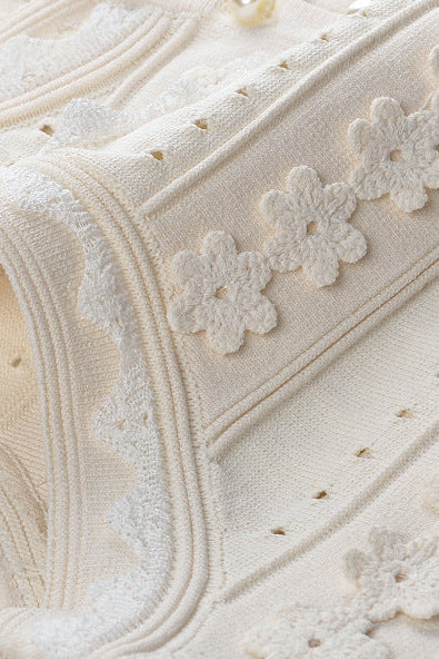 Flowering Girl Women Crochet Trim Knit Skirt In Ecru