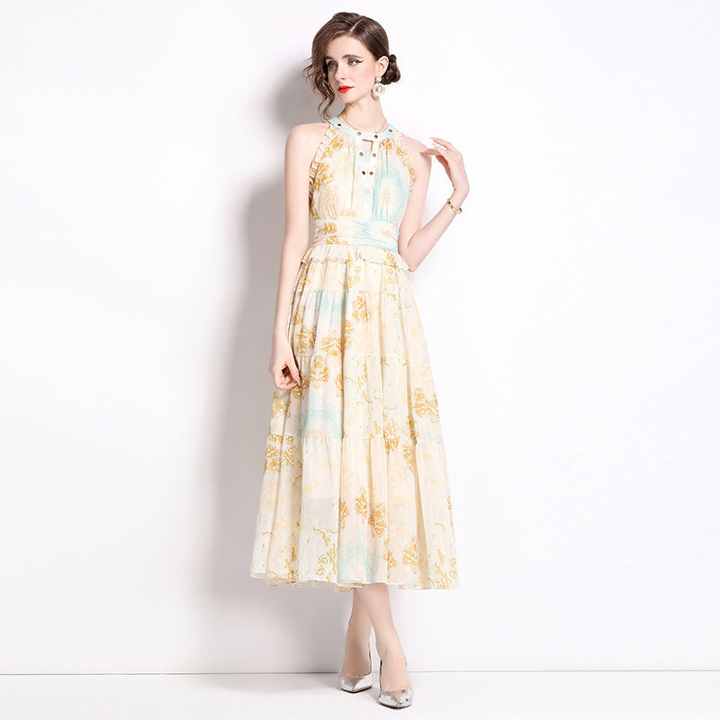 Flowering Girl Women elvira print sleeveless halterneck midi dress in yellow