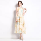 Flowering Girl Women elvira print sleeveless halterneck midi dress in yellow