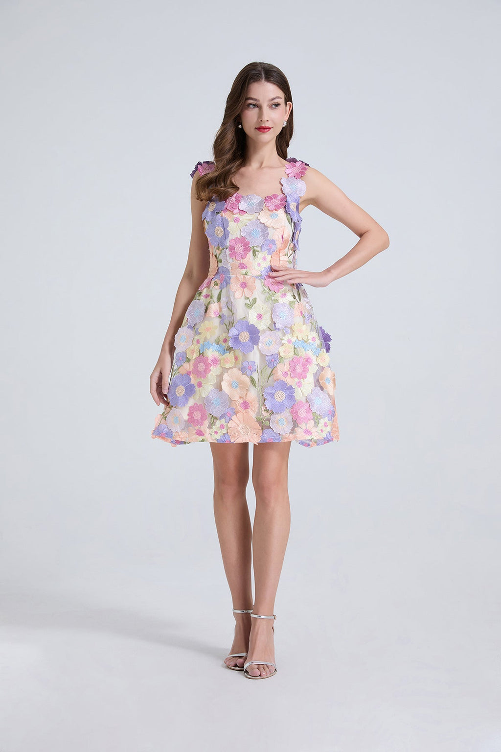 Flowering Girl Women georgia 3d Floral Lace mini Dress in purple