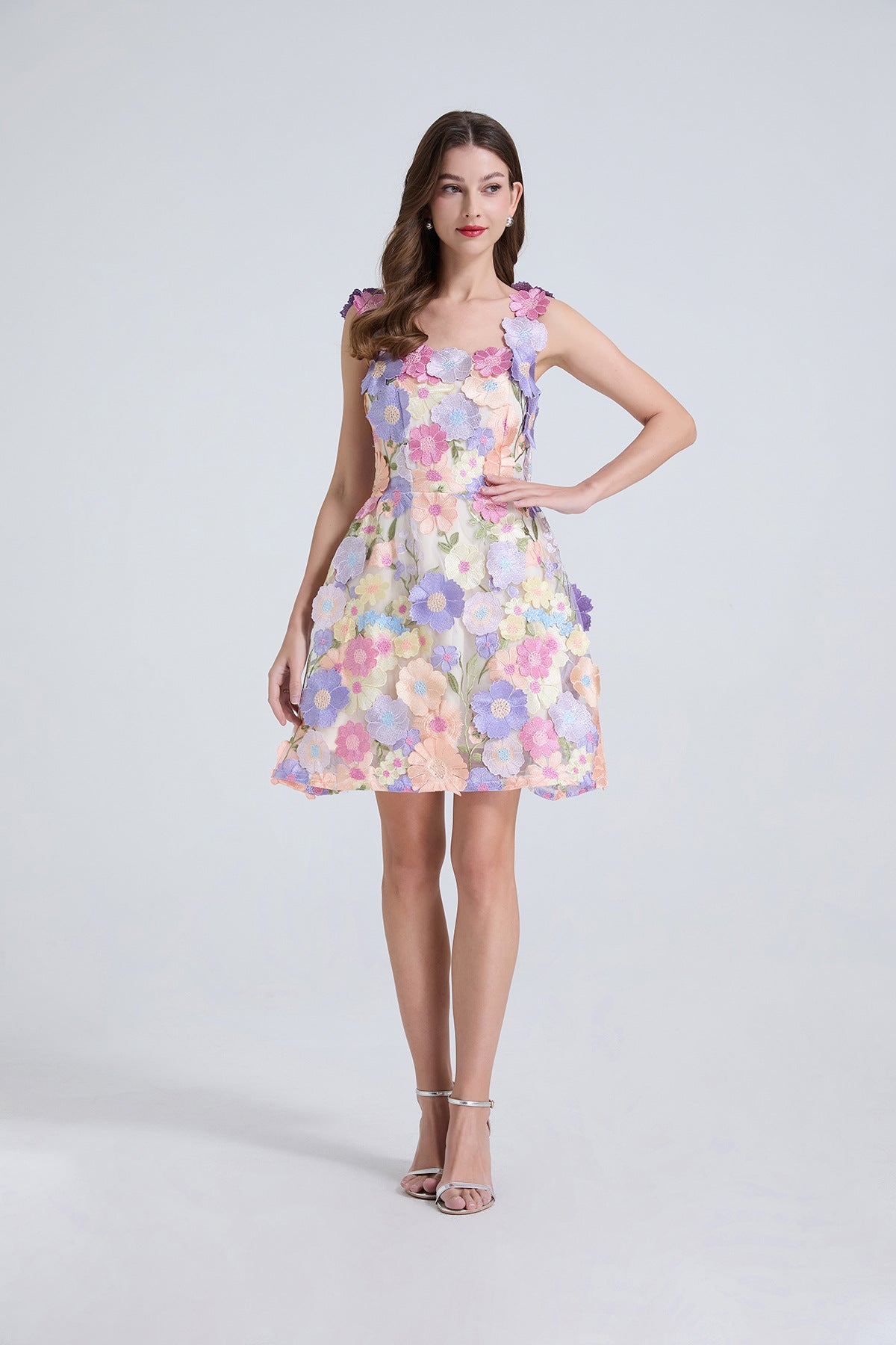 Flowering Girl Women georgia 3d Floral Lace mini Dress in purple