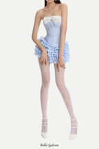Flowering Girl Women Striped bustier top skirt set in blue