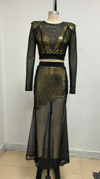 Flowering Girl Women Eudora Gold Sequin Mesh Patchwork Sheer Two-Piece Set