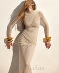 Flowering Girl Women long sleeve mesh insert draped maxi dress