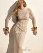 Flowering Girl Women long sleeve mesh insert draped maxi dress