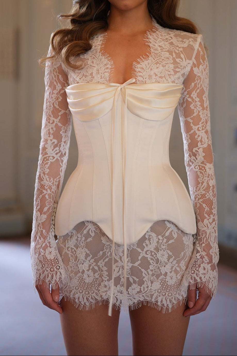 Ivory Lace & Satin Corset Mini Dress