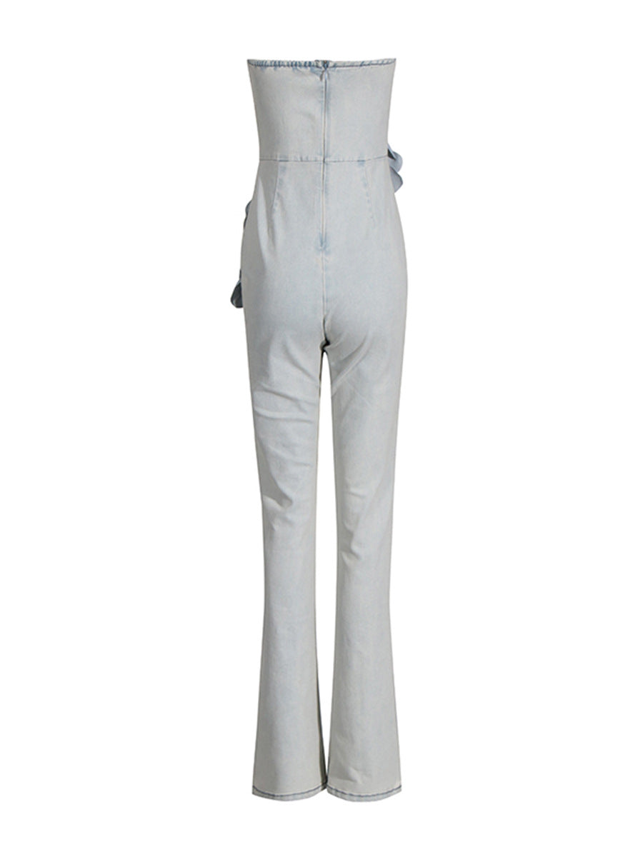 Flowering Girl Women Berlin Floral Denim Jumpsuit in Light Wash