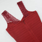 Flowering Girl Women tassel bandage lace bodycon midi dress in burgundy