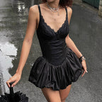 Flowering Girl Women Lace-trimmed puffy mini dress