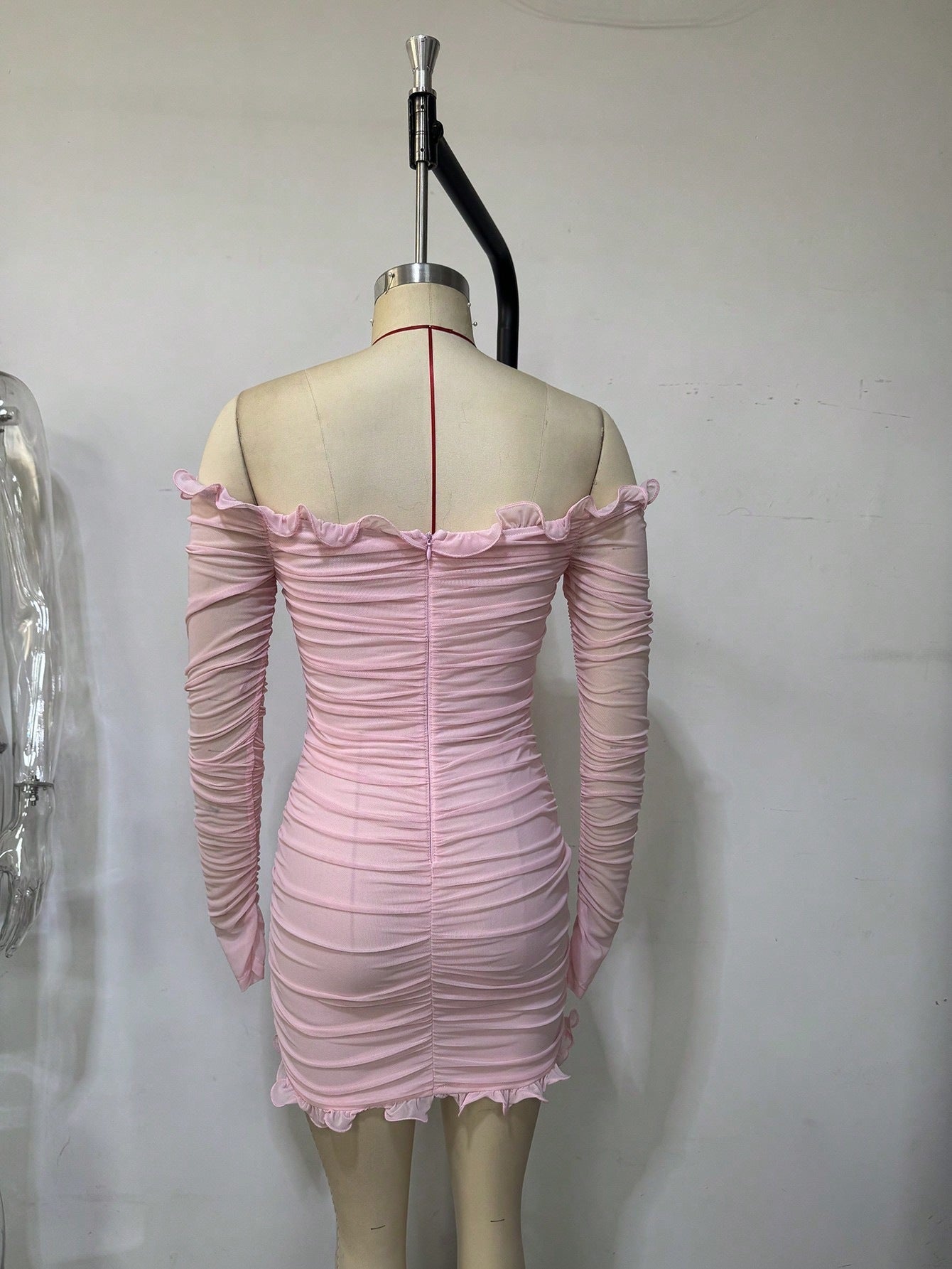 xaviera Pink Off-Shoulder Bodycon Beads mini Dress