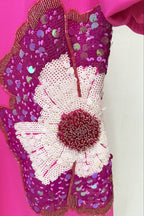 Flowering Girl Women Sequin Flower Embellished Puff Sleeve Midi Dress In Pink