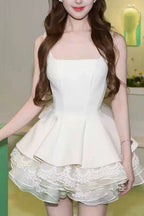 White Square Neck Corset Layer Lace Mini Dress