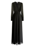 Black V-Neck Long Sleeves Maxi Dress