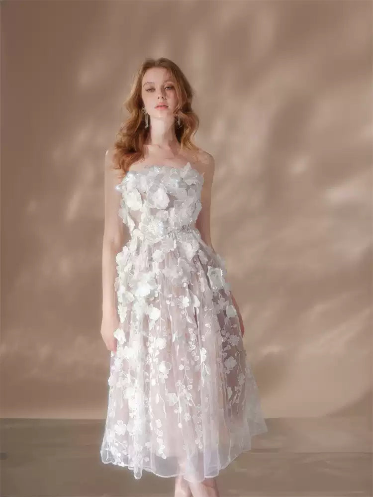 Flowering Girl Women anna crystal floral embroidery midi dress in white