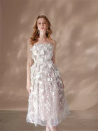Flowering Girl Women anna crystal floral embroidery midi dress in white