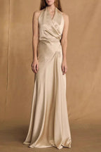 Flowering Girl Women kay Champagne crepe bias-cut satin halter maxi dress