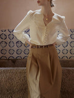 Flowering Girl Women apricot embroidered V-neck French vintage chic shirt
