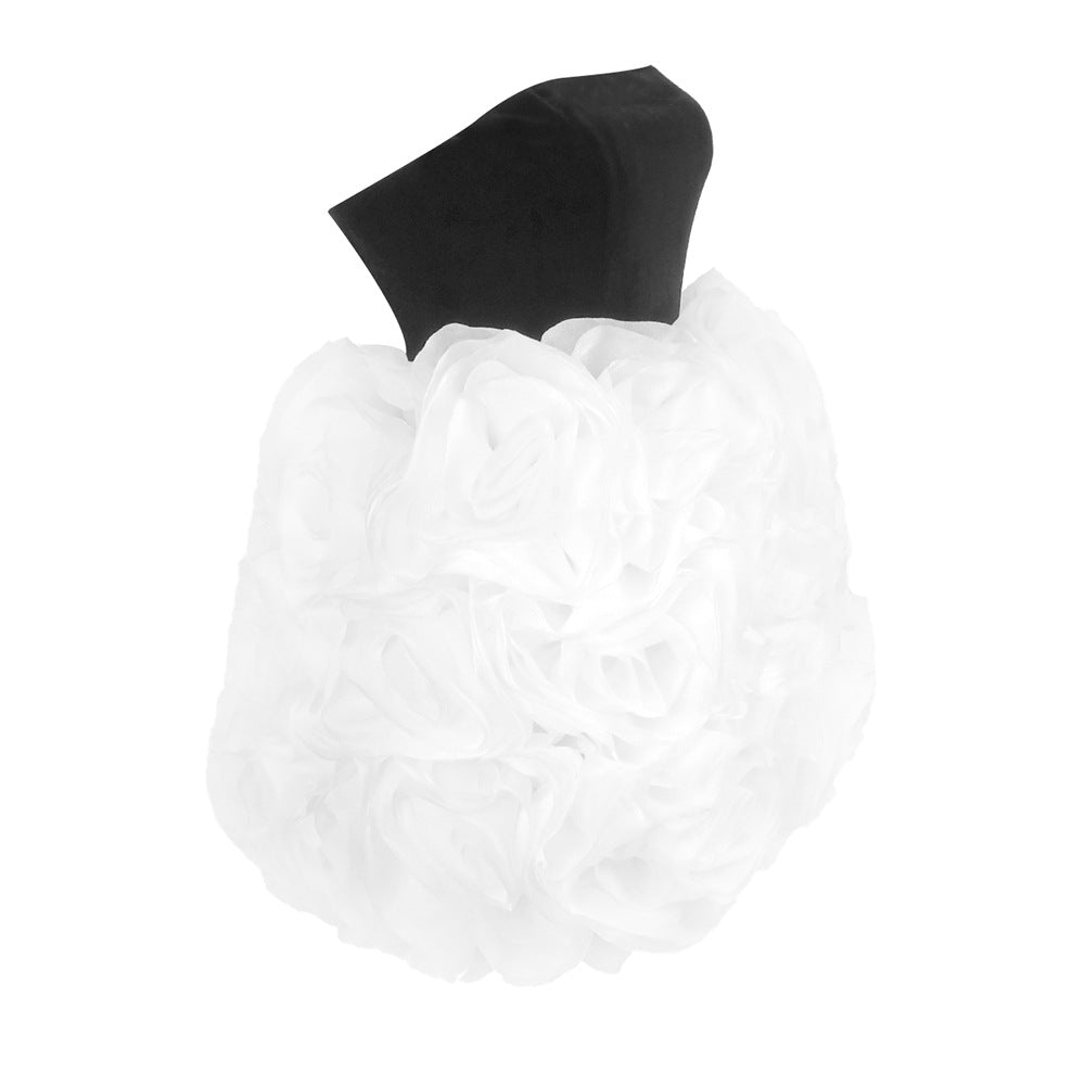 Flowering Girl Women tina white 3d flowers strapless black mini dress