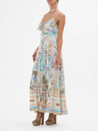 Flowering Girl Women Retro oil painting print halter maxi dress