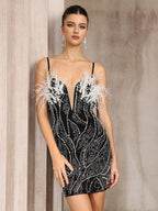 zenobia Pearl-embellished deep V-neck backless mini dress