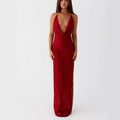 Flowering Girl Women Lace-up long dress with open back and spaghetti straps - red